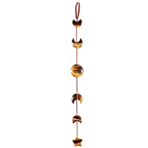 Yatming Reiki Healing Crystal Moon & Star Hanging Ornament, Tiger’s Eye Stone Hanging For Wall Window Christmas Home Decoration #TOP14