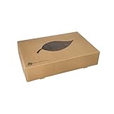 PAPSTAR 100 Transport- und Catering-Kartons, Pappe Pure 8 cm x 35,7 cm x 24,7 cm braun 0% Fair mit Sichtfenster aus PLA