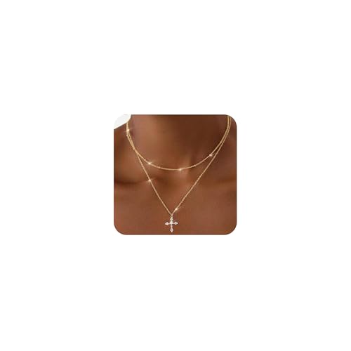 FIOROYAL Colliers Croix pour Femme Argent Sterling 925 Plaqué Or 14K Dainty Layering Pendentif Chaîne Réglable Bijoux Cadeau G2