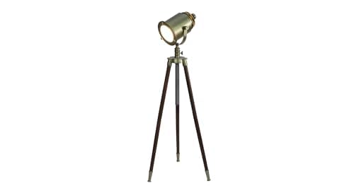 Image of PRISTINE INTERIORS Brown Fabric Shade Tripod Floor Lamp with Black Base Silver Metal Shade Tripod Floor Lamp with Beige Base (Amy Gold)