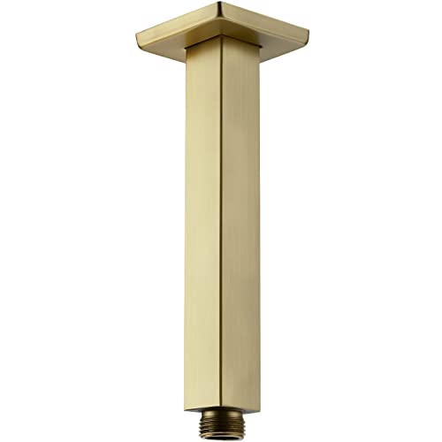 TRUSTMI Square Shower Arm with Flange 8 Inch Extension Arm for Rainfall Shower Head Ceiling Mounted Stainless Steel, Brushed Gold