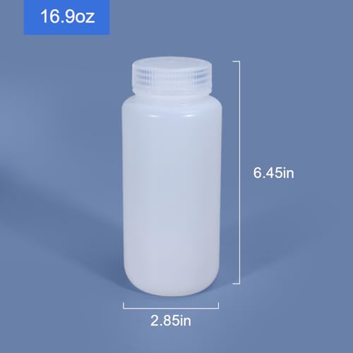 UMETASS 16.9 oz Wide Mouth Lab Reagent Container, Laboratory Grade Chemical Bottle, Sealed Leak-proof Translucent HDPE, Pill & Water Sample Bottle (2 Pcs) - Thumbnail 3