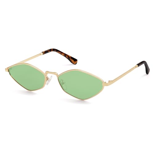 SOJOS Retro Small Polarized Sunglasses Womens Mens Vintage Narrow Irregular Shades UV400 SJ1233 Shiny Gold / Mint Green Lens 55 Millimeters