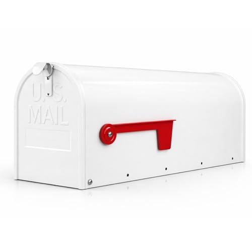 Fumete White Mailboxes for Outside Metal Mail Box for House Outside Galvanized Steel Post Mount Rural Mailbox Standard Size 20 x 8.7 x 6.7 Inches