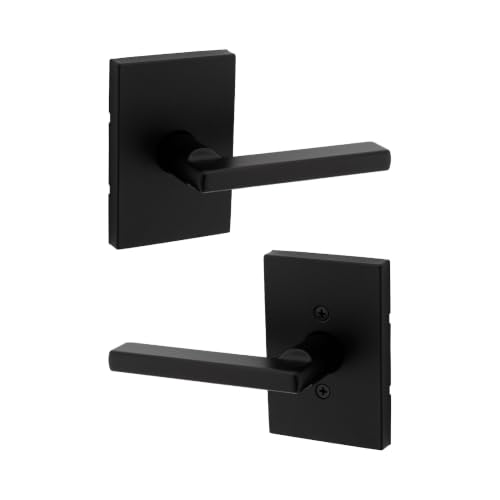 Kwikset Halifax Non-Locking Door Handle for Hallway and Closet, Matte Black | Non-locking interior door handle for hallway, closet and laundry room doors; reversible lever fits left- or right-hand doors. - image 1