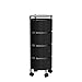 Rotating Kitchen Storage Rack No Assembly, 4-Tier Metal Storage Tower Basket Shelves Organizer on Rolling Wheels with Removal Drawers for Fruit Vegetable Grocery Corns Potato Onion (4-Tier, Black)