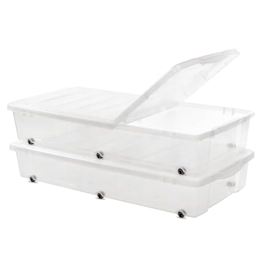 Citylife 2 Packs 57 QT Plastic Under Bed Storage Bins with Double-opening Lids Clear Underbed Storage Containers with Wheels for Organizing Shoes, Blankets, Clothes