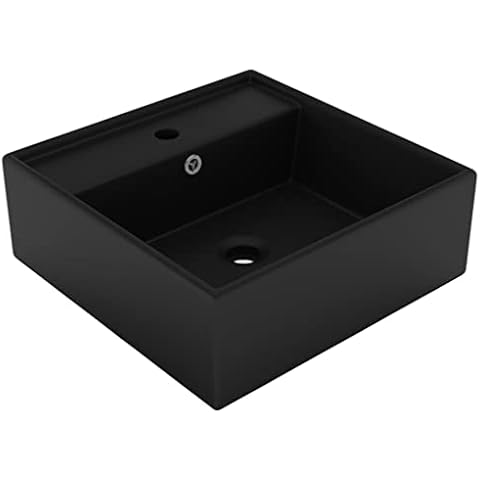 vidaXL Luxus Waschbecken Überlauf Waschtisch Aufsatzwaschbecken Waschplatz Handwaschbecken Aufsatzwaschtisch Quadratisch Matt Schwarz 41x41cm Keramik Cover