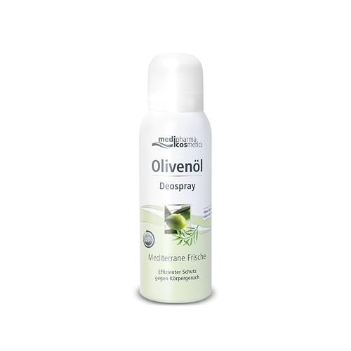 Olivenöl Deospray Aerosol Mediterrane Frische | Effizienter Schutz gegen Körpergeruch | Mit Zink und Salbei-Öl | Von medipharma cosmetics Olivenöl Deospray Aerosol Mediterrane Frische | Effizienter Schutz gegen Körpergeruch | Mit Zink und Salbei-Öl | Von medipharma cosmetics