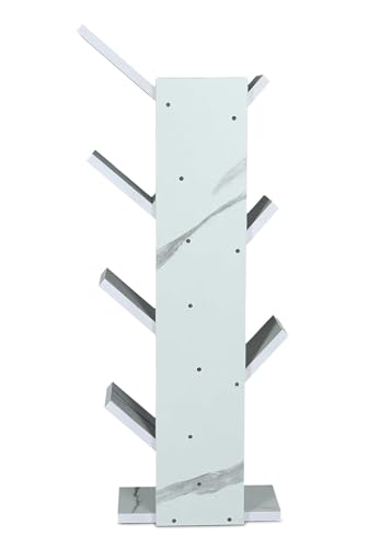 Image of SBF Furniture Modern Tree Shape Wood Bookcase, 7-Tier Book Rack, Storage Rack Shelves in Living Room, Free-Standing Books Holder Organizer, Space Saver for Home, Office, Set of 1 (DIY) (White)