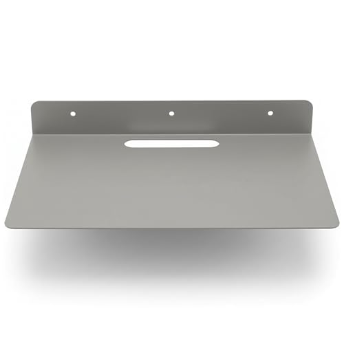 Image of OrganizeMee 30.5 x 21.5 x 4 cm Wall Mount Floating Shelf for Set Top Box, Metal L-Shaped Bracket with Cable Hole & 3 Screw Holes, (Grey)