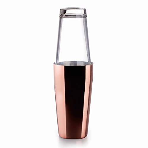 Lacor - 62286 - Coctelera Boston de Acero Inoxidable Coctelera para Cócteles Profesional 2 Vasos, Vidrio Borosilicato, Capacidad 800ml + 500ml, Cierre Hermetico, Ø 8x16 cm, Cobre