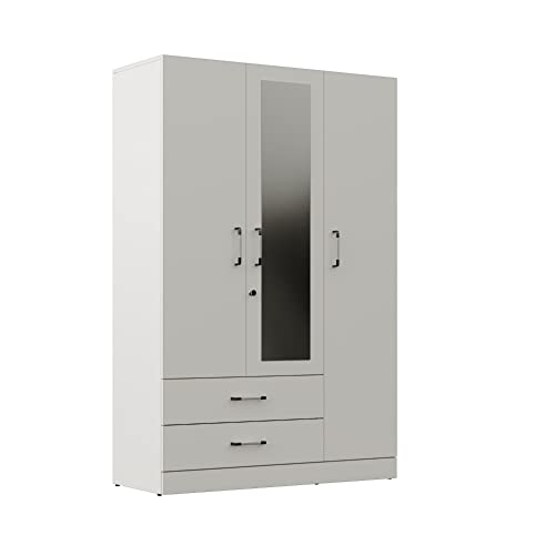 Image of Wakefit Wardrobe | 1 Year Warranty | Engineered Wood Almirah, Cupboard for Clothes Storage | 3 Door, Mirror, 1 Drawer, 1 Hanging Space | Organza Plus - Frosty White