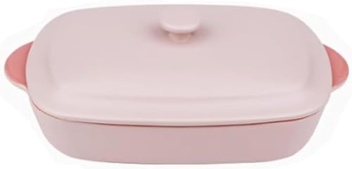Lamanttセラミックカバー付きベーキングトレイ、オーブンウェア、プレート、チーズ焼きライスボウル、電子レンジ対応の魚トレイ、ダブルハンドル、カバー付き焼き魚、電子レンジ調理器具 (グレープフルーツパウダー)