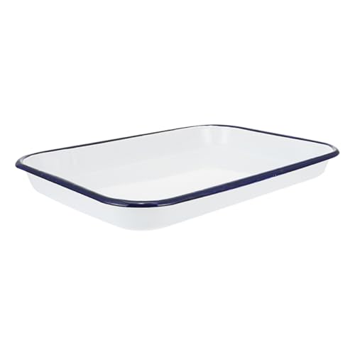 SOLUSTRE Large Enamel Tray Multi-Purpose Storage Square Plate Laboratory Sterilized White Decorative Serving