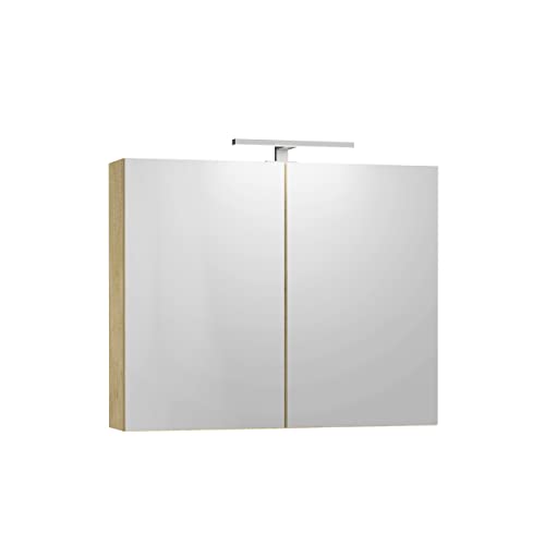 Baikal Mueble Camerino con Espejo, Armario Auxiliar de Baño Multiusos, Opción con o sin Luz LED. Mueble de Pared de fácil colocación. Armario MONTADO. Acabado Nature. Camerino LED 80 cm