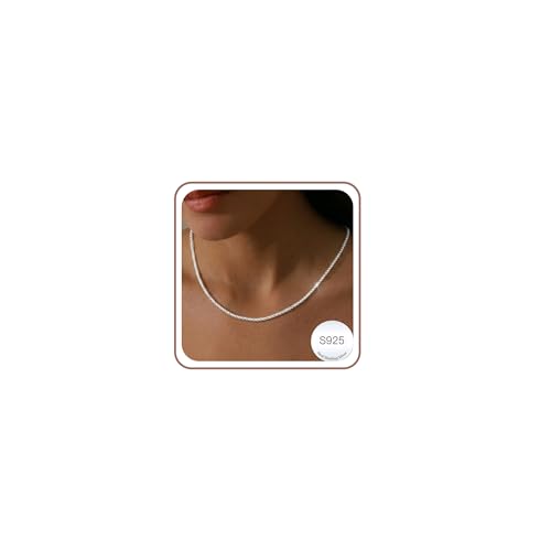 Aretas Sterling Silver Chain Necklace for Women Womens Ladies 1.5mm S925 Solid Silver Thin Choker Box Chain Jewellery Gifts for Teen Girls Mum Daughter Auntie Niece Wife 20 Inch