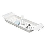 Madesmart Expandable Bath Tray for Bathtubs, Plastic Shower and Bath shelf caddy, white, Multifunctional bathtub bathroom organizer, Premiumwhite