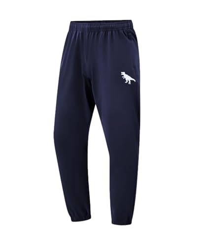 BINPAW 3 Pack Toddler Boys Active Pants Pull On Sweatpants Dinosaur Graphic Print Jogger Pants, Black/Navy Blue/Dark Gray, 7-8Y = Tag 1303