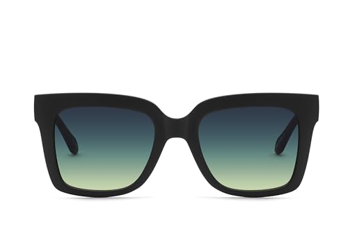 Quay - Women's Sunglasses, Polarized Square Lenses with UV Protection, Oversized Sunglasses (Icy, Matte Black Smoke Green)