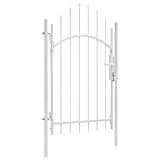 vidaXL Gartentor mit Gewölbter Spitze Metalltor Gartentür Zauntor Zauntür Hoftor Hoftür Gartenpforte Gartenzaun Pforte Tor Tür Stahl 1x2,45m Weiß