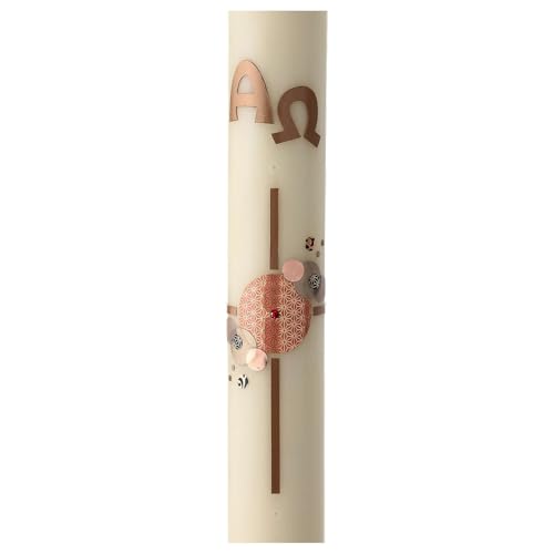 Modern Paschal Candle with red Decorated Cross, Alpha and Omega, 30x3 in