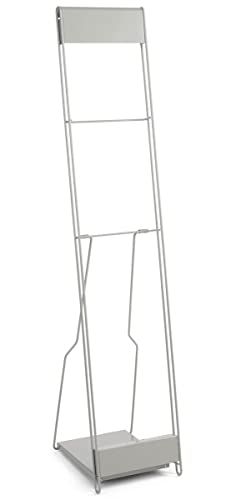 Displays2go Portable Literature Stand with 10 Pockets for 8.5x11 Magazines, Carrying Bag Included, 54" h Floor-Standing Magazine Rack with Tiered Design, Steel (Silver)