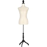 Semplix Deko Schneiderbüste–Schneiderpuppe aus Styropor (EPS) mit Baumwollbezug & Holzstativ, höhenverstellbar, Elegante Deko Schneiderpuppe für Atelier, Boutique & Dekoration (Leinenbezug)