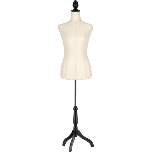 Semplix Deko SchneiderbüsteSchneiderpuppe aus Styropor (EPS) mit Baumwollbezug & Holzstativ höhenverstellbar Elegante Deko Schneiderpuppe für Atelier Boutique & Dekoration (Leinenbezug)