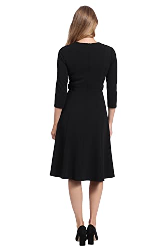 London Times Women's Crepe Fit and Flare Midi with Waist Button Detail3