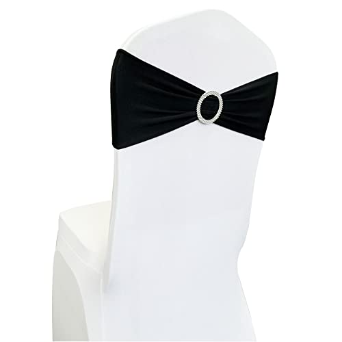 Image of Spandex Chair Sashes Bands, Black, 30PCS | Stretch Chair Ties Bows, With Buckle Slider, For Wedding Party Banquet Decoration