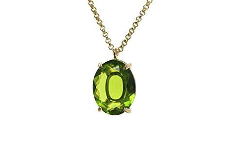 Collier pendentif pour femme avec cristal péridot ovale or 14k