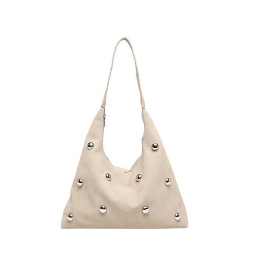 Suede Rivet Crescent Shoulder Bag Y2k Rivet Suede Tote Bag Trendy Suede Slouchy Hobo Handbag Suede Shoulder Purses - Main Image