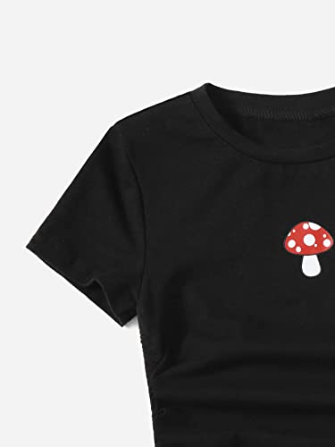 SHENHE Girl's Mushroom Print Short Sleev Crop Tops Ruched Drawstring Tee T Shirts3