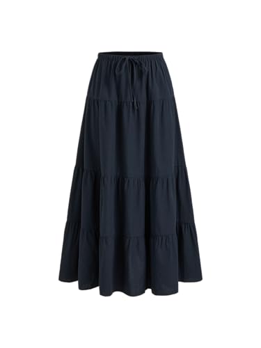 CIDER Maxi Skirts for Women Low Waist Knotted Cotton Blend Tiered A Line Long Skirt Elegant Casual Daily Skirts