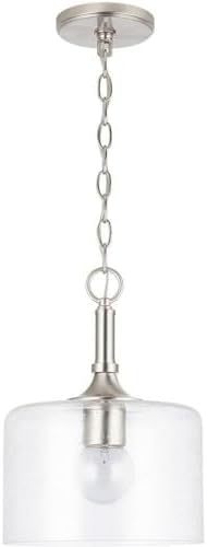 HomePlace Lighting 339311BN Carter Clear Seeded Glass Pendant Light, 1-Light 100 Watt, 14" H x 10" W, Brushed Nickel