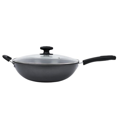 Wok de hierro negro con tapa y mango ergonómico 13.4 pulg miniatura 1