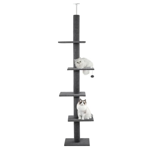 Cat Craft Floor-to-Ceiling Cat Tower Adjustable 95-108 Inch Tall Carpet Cat Pole with Sisal Scratching Post & Mat Stable Indoor Activity Furniture for Kitten & Adult Cats Charcoal