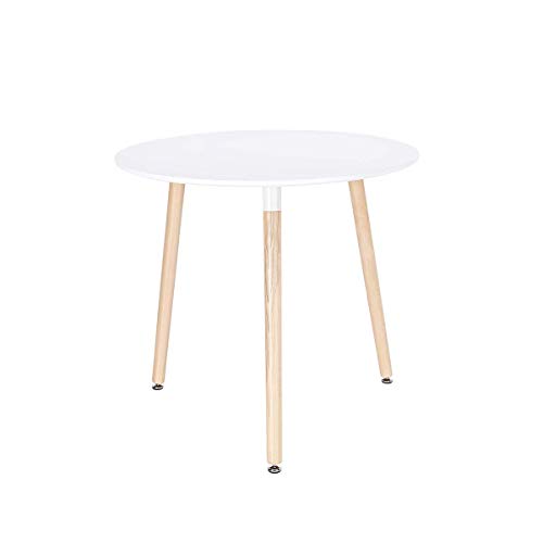CangLong Modern Round Dining Table in White with Beech Wood Legs for Kitchen Living Bedroom,White CangLong Modern Round Dining Table in White with Beech Wood Legs for Kitchen Living Bedroom,White