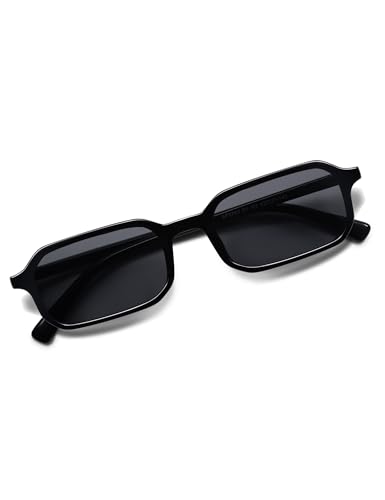 Appassal Retro Skinny Rectangle Sunglasses for Men Women 90s Narrow Sunnies Vintage Thin Frame AP3740 Black/Grey