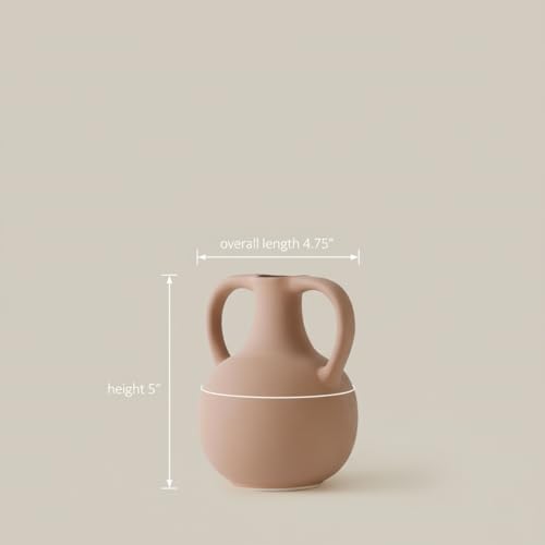 Image of PUREZENTO Unique 'Twin Beely' Vase Beige Ceramic Donut Vase 5 Inch - Pack of 1 | Decorative Vases for Dried Flowers & Pampas Grass, Modern Home Decor, Living Room & Office Decor Ideas