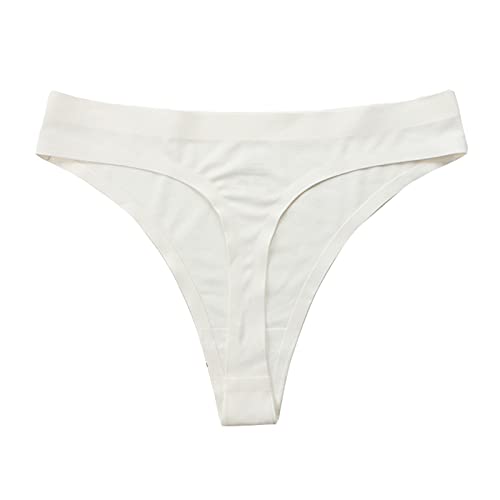HHoo88 Women's String Bikini Panties Seamless Underwear No Show Panties Low Rise Breathable Stretch Panties Hipster Panty White