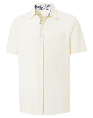 M MAELREG Button Down Shirt Men Performance Quick Dry Breathable Untuckit Shirts Business Casual Shirts for Men Cream