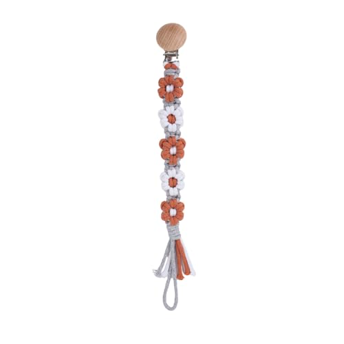 Image of Symbolife Pacifier Clip for Boys Girls Floral Daisy Macrame Baby Paci Clip Pacifier Holder Leash Boho Wooden Clips Handmade Braided Cotton Binky Clips (1pack:Caramel Style B)