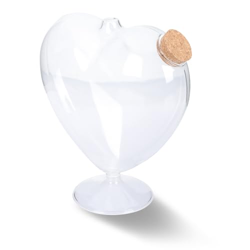 Cabilock Heart Shaped Glass Bottle with Cork Lid 16cm Decorative Wishing Jar Origami Container for Home Décor