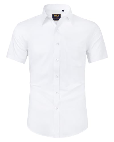 Alimens & Gentle Hemd Herren Kurzarm Faltenfrei Business Regular Fit Freizeithemden Sommer Strand Tshirt mit Tasche Weiß XL