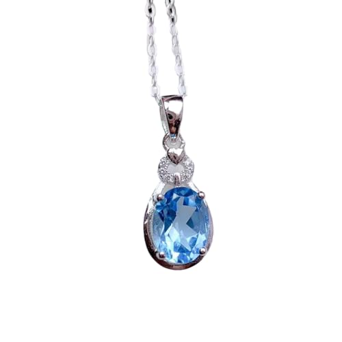 Bijoux pendentif topaze naturelle 6*8mm - Collier bleu clair femme discret