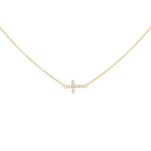 Mini croix en or jaune femme 9 carats réglable avec zircone