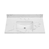EQLOO 37'x22' Vanity Top with Sink, Engineered Stone Vanity Top with Rectangular Undermount Ceramic Center Sink, 8 Inch Faucet Hole Spacing with Backsplash Countertops for Bathroom