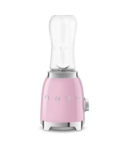 Smeg, Mini-blender Compact PBF01PKEU, 2 Niveaux de Vitesse, Blocage Moteur de Sécurité, 2 bouteilles de 600 ml Fournies, Base Antidérapante, Range cordon...
